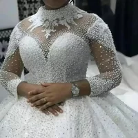 Customized African Ball Gown Luxury High Quality Custom Made Bridal Bride Wedding Dresses Long Sleeve Bride's Gowns