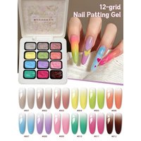 12-Colors Pattern Gel Smudges Canned High Saturation Popular Semi-Solid Nail Polish Gel Nail Salon for Special Use