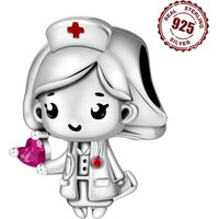 925 Sterling Silver Cartoon Character Nurse Beads Fit Bracelets Decoration DIY Birthday Party Gift Jewelry Bracelets Accessory