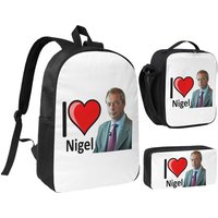 Fantastic I Love Nigel Farage Design Backpack Boys Girls BookBag School Bag Shoulder Bags 3ps Insulated Lunch Bag Pencil Case