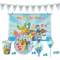 Super Simple Song Birthday Party Decorations Game Theme Supplys Banner Cups Plates for Kids
