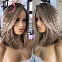 Ash Blonde Brown Bob Highlight Human Hair Wigs Transparent Short Straight Lace Front Wigs Human Hair 13x6 HD Lace Frontal Wig