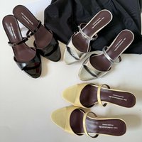 Krazing Pot Genuine Leather Slip On Peep Toe Summer Shoes Fashion Catwalk Elegant Mules Concise Slingback Dating Women Sandals