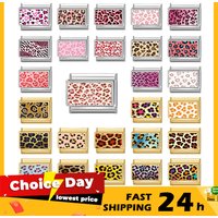 Stainless Steel Italian Bracelet Pink Leopard Pattern Series Charm For Female Elastic 9MM Links DIY Making Jewelry Party Gift
