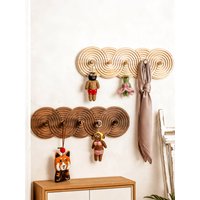 Boho Wooden Wall Hooks Art Spiral Pattern Multi-Hook Rack Decorative Coat&Key Hanger for Entryway&Bedroom Functional Home Decor