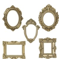 5pcs Miniature Picture Frame Decor Accessories Small Gold Resin Frames Mini House ornament Photo Display Props Vintage Frame