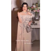 OLOEY Elegant Pale Dubai Arabic Women Evening Dresses Long Cape Sleeves Sequin Shiny Formal Occasion Dress Prom Gowns
