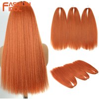 FASHION IDOL 24inch 210g/3pcs Straight Hair Crochet Braids Fluffy Hair Synthetic Braiding Hair Orange Crochet Hair Extensions