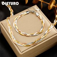 DIEYURO SION L-Ensemble de bijoux étanches en acier inoxydable pour femme et fille, collier croisé 3 en 1, bracelets de salle, nouvelle mode