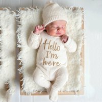Ylsteed 2Pcs Newborn Photography Knitted Onesie With Hello Knit Embroidery Baby Outfit Suit Perfect For Newborn Photo Shoots-HD