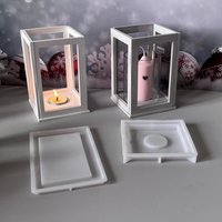 Rectangle Tea Lamp Candle Holder Silicone Mold Hollow Square Pillar Candle Holder Gypsum Glue Mould