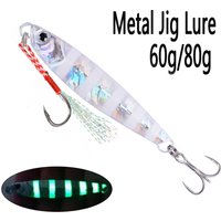 Ocean Boat Beach Seawater Fishing Drag Metal Jigging Lures 60g 80g Artificial Bait for Spanish Mackerel Bass Casting Spoons Jigs