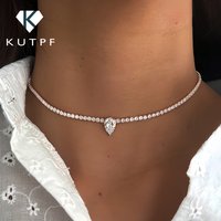 Certified Full Moissanite Riviera Tennis Necklace with Waterdrop Diamond Pendant for Women 925 Sterling Silver Adjustable Choker