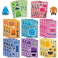 8/16/24PCS Cartoon Robot Make a Face Goo Card Stickers DIY Stationery Notebook Reward Decoration