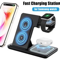 3 in 1 Foldable Wireless Charger Desk Stand For Samsung S24 S23 Galaxy Watch 2-8 Active 1 2 Buds Pro LED Fast Charging Station