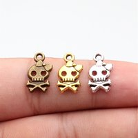 WYSIWYG 40pcs 16x9mm 3 Colors Skull Bow Charms Cute Skull Head Charms For Jewelry Making DIY For Bracelet Necklace