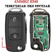 jingyuqin 7E0837202AD 2BTN Remote Car Key Fob 434Mhz ID48 For VW Amarok Transporter Beetle Eos Seat Skoda Citigo 5K0 959753AB