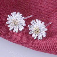 925 Sterling Silver Sunflower Chrysanthemum Earrings For Women Wedding Engagement Party Fashion Charm Ear Stud Jewelry