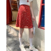 Chiffon Floral Skirt Women Summer Vintage High Waist Sweet Mini Skirts Elegant Loose Soft Female Korean Retro Sexy Lace Up Skirt