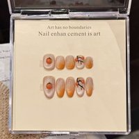 10pcs Pure Hand Pressed Oval/Square Round Nail Art,Nice Fake Nail,Persimmon Ruyi, Gentle Cat's Eye Ins Style,Suitable For Women