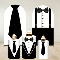 Black White Tuxedo Arch Cover Backdrop Bow Tie Cylinder Cover Gentleman Baby Shower Boy Birthday Elastic Fabric Background Decor