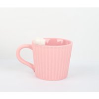 Starbucks Spring Pink Ribbed Mug, 355ml Ceramic Cup with 3D White Cat on Rim, Perfect Cherry Blossom Collection