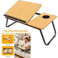 Laptop Desk, Foldable Laptop Bed Table with Cup Slot Reading Holder Notebook Stand with Adjustable Height Angle Laptop Bed Tray