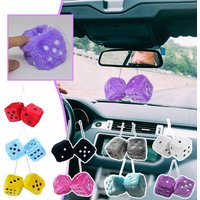 Plush Fuzzy Dice Car Hanging Ornament Vintage Auto Rearview Mirror Pendant Soft Stuffed Dice Charm for Vehicle Interior Decor