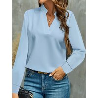 Women Elegant Split V Neck Long Sleeve Cuffed Blouse With Smooth Silky Fabric Perfect For Office Wear Daily Casual Looks And Ver