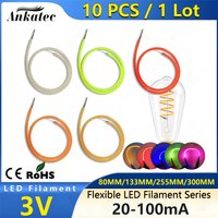 10PCS/Lot Flexible LED Filament DC 3V 80mm 133mm 255mm 300mm Long Red Green Blue Yellow Pink for DIY Lighting Retro Edison Bulb