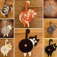Cute Cat Butt Coasters Knitted Heat-Resistant Crochet Drink Mat High Temperature Resistant Absorbent Pads Cute Cat Coasters