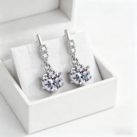925 Sterling Silver Round Moissanite Drop Earrings with Small CZ Accents Clear Diamond Dangle Earrings for Women Wedding Jewelry