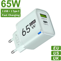 65W USB Quick Charger PD Fast Charging Charger Type C Portable Mobile Phone Plug EU/US/UK Wall Adapter For iPhone Samsung Xiaomi