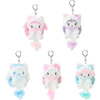 Sanrio Creme-Katzen-Serie: Kitty, My Melody, Sweet Piano Plüsch-Schlüsselanhänger, Kuromi, Cinnamoroll, flauschiger Schwanz, Puppenanhänger, Rucksack-Charm
