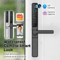 Waterproof Camera Fingerprint Lock TUYA WIFI APP RFID Card Code Keyless Electronic Smart Door Lock Aluminum/Glass Sliding