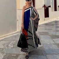 Vintage Print Long Dress Women Slant Collar Off Shoulder Irregular Loose Maxi Dresses Fashion Casual Vacation Style Vestidos New