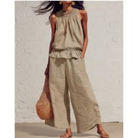 Spring Summer New Retro Fashion Ruffled Cotton Linen Trousers 2-piece Set Casual Loose Pocket Wide-leg Trousers Female Vest Suit
