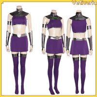 Koriand Cosplay Costume Starfire Women Disguise Dress Purple Skirts Tops 65CM Wig Props Female Halloween Carnival Party Suit