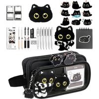 10 Layer Creative Black Cat Design Removable Pencil Case Large Capacity Stationery Case Cute Pencil Case for Student Office