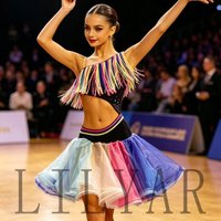 Children's and Girls' Latin Dance Competition Dress Performance Dress Colorful Fishbone Skirt Customized Size New Performance