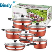 12-Piece Nonstick Cookware Set Premium Thickened Stainless Steel Pots and Pans with Glass Lids Kitchenware for Home Cooking