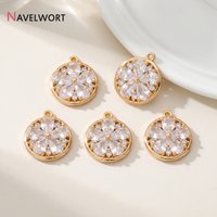 18K Gold Plated Brass Metal Inlaid Zircon Round Pendant,Round Earring Charms For Jewelry Making Accessories,DIY Accessories