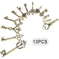 13pcs Vintage Antique Old Brass Skeleton Alloy Keys Lot Cabinet Barrel Lock Hand Sanitzer Holder Key Chain Home Decor