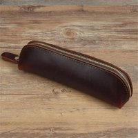 Vintage Coffee Artificial leather Zipper Pencil Pen Pouch Bag - Small Travel Makeup Cosmetic Bag for Organizing Personal Items