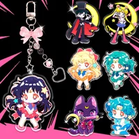 Anime Sailor Moon Ami Hino Rei Aino Minako Tenoh Haruka Acrylic Girl Keychain Student Backpack Key Cute Figure Keyring Jewelry