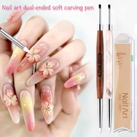 Double Head Silicone Nail Art Carving Pen 3D Flower Painting Wood Handle Gel Polish Modeling Painting Design Extension Brush