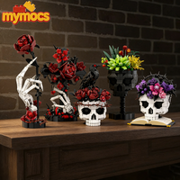 Mymocs Ideas Skull Roses Bouquet Bricks Model Gothic Crow Skull Flowers Plant Pot Decorate Building Blocks Kid Toys Adult Gift