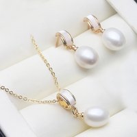 Real Natural Freshwater Pearl Necklace Earrings Set,Elegant 925 Silver Pearl Jewelry Sets Wife Mother Birthday Gift White