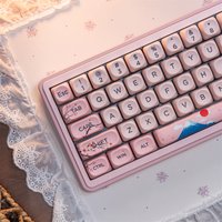 Pink Cherry Blossom PBT Keycaps Set,131 Keys Mount Fuji Cute Custom Dye-Sub MOA Profile Keyboard Caps For Mechanical Keyboard