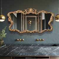 European Vintage Mirror Odd Shape Gold Border Large Bathroom Mirror Antique Aesthetic Espelho Para Banheiro